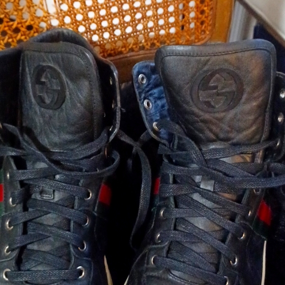 AUTHENTIC GUCCI SIGNATURE  MONOGRAM ITALIAN LEATHER HIGH TOP SNEAKERS 12 - Picture 13 of 14